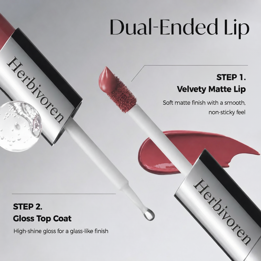 Herbivoren Dual-Tone Dual-Ended Liquid Lipstick, Matte & Gloss Two-Tip Lip Color